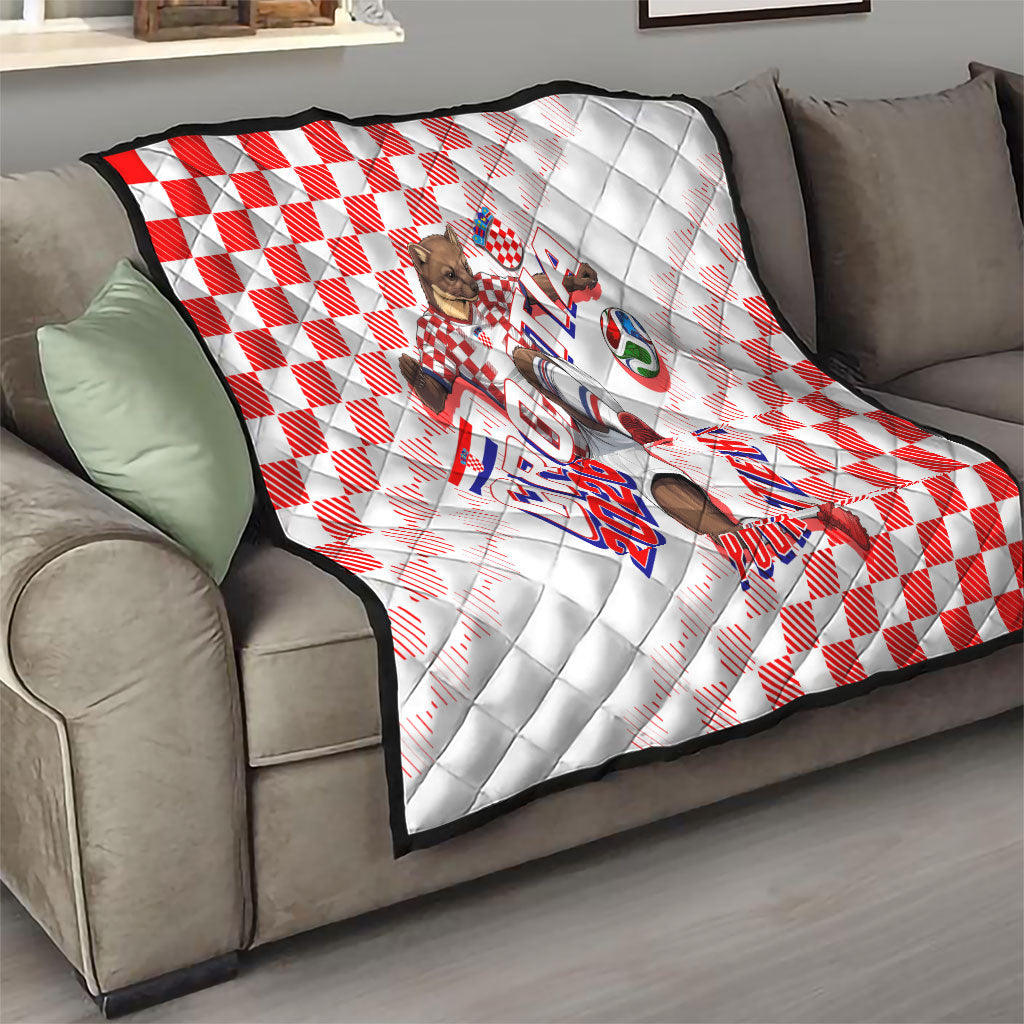 Personalized Croatia Soccer 2026 Quilt Funa Zlatica Football Mascot - Sahovnica Croatian Checkerboard