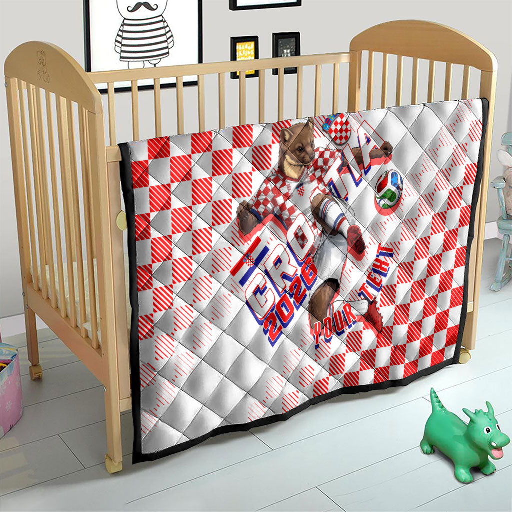 Personalized Croatia Soccer 2026 Quilt Funa Zlatica Football Mascot - Sahovnica Croatian Checkerboard