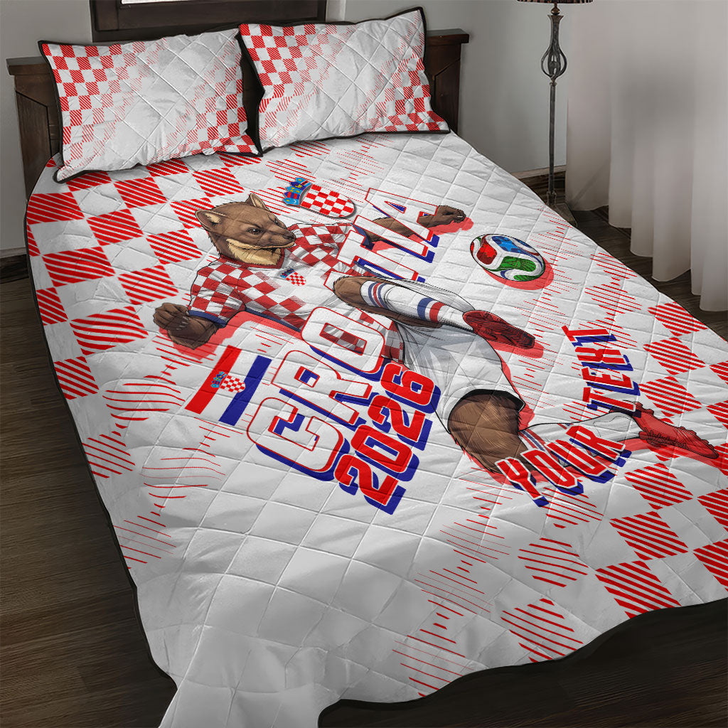 Personalized Croatia Soccer 2026 Quilt Bed Set Funa Zlatica Football Mascot - Sahovnica Croatian Checkerboard