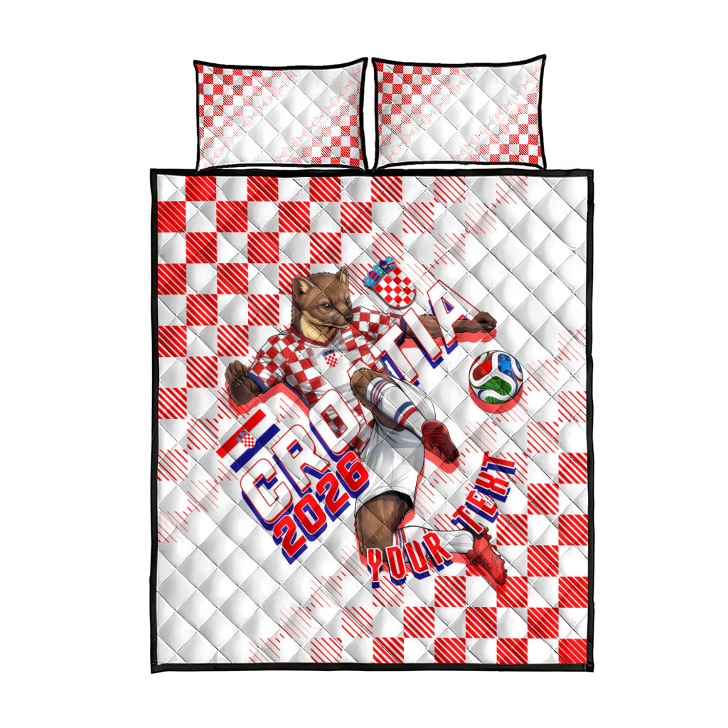 Personalized Croatia Soccer 2026 Quilt Bed Set Funa Zlatica Football Mascot - Sahovnica Croatian Checkerboard
