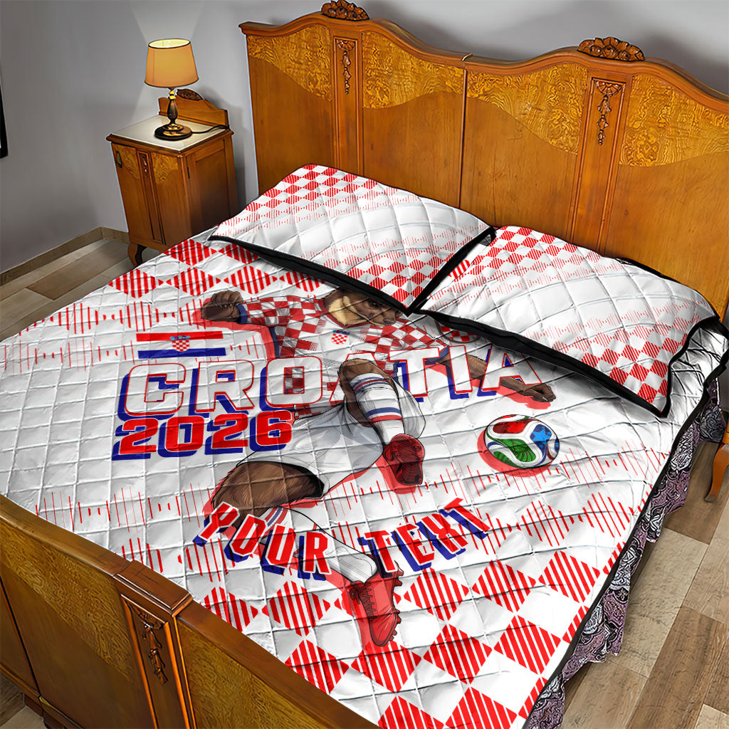 Personalized Croatia Soccer 2026 Quilt Bed Set Funa Zlatica Football Mascot - Sahovnica Croatian Checkerboard