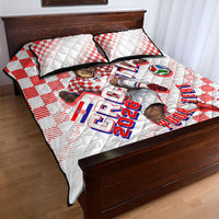 Personalized Croatia Soccer 2026 Quilt Bed Set Funa Zlatica Football Mascot - Sahovnica Croatian Checkerboard