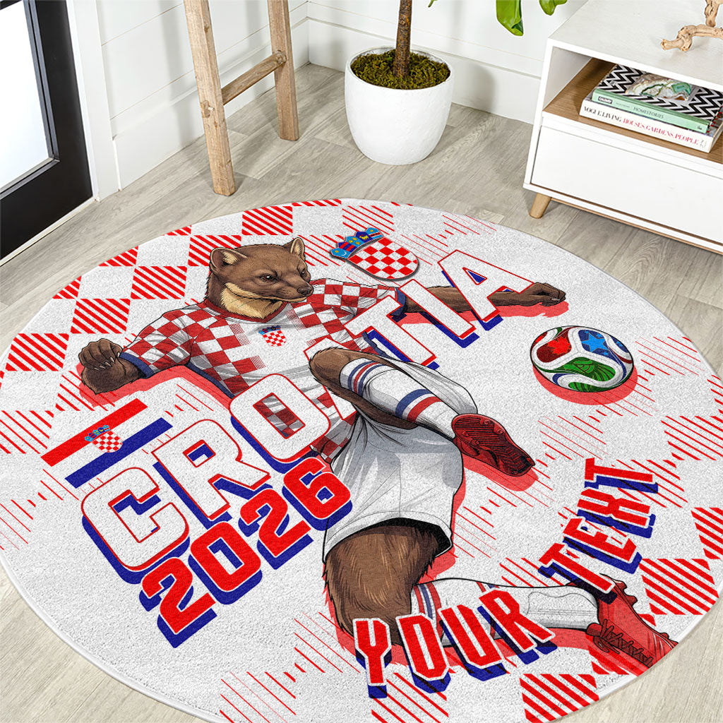Personalized Croatia Soccer 2026 Round Carpet Funa Zlatica Football Mascot - Sahovnica Croatian Checkerboard
