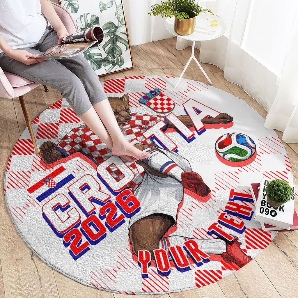 Personalized Croatia Soccer 2026 Round Carpet Funa Zlatica Football Mascot - Sahovnica Croatian Checkerboard