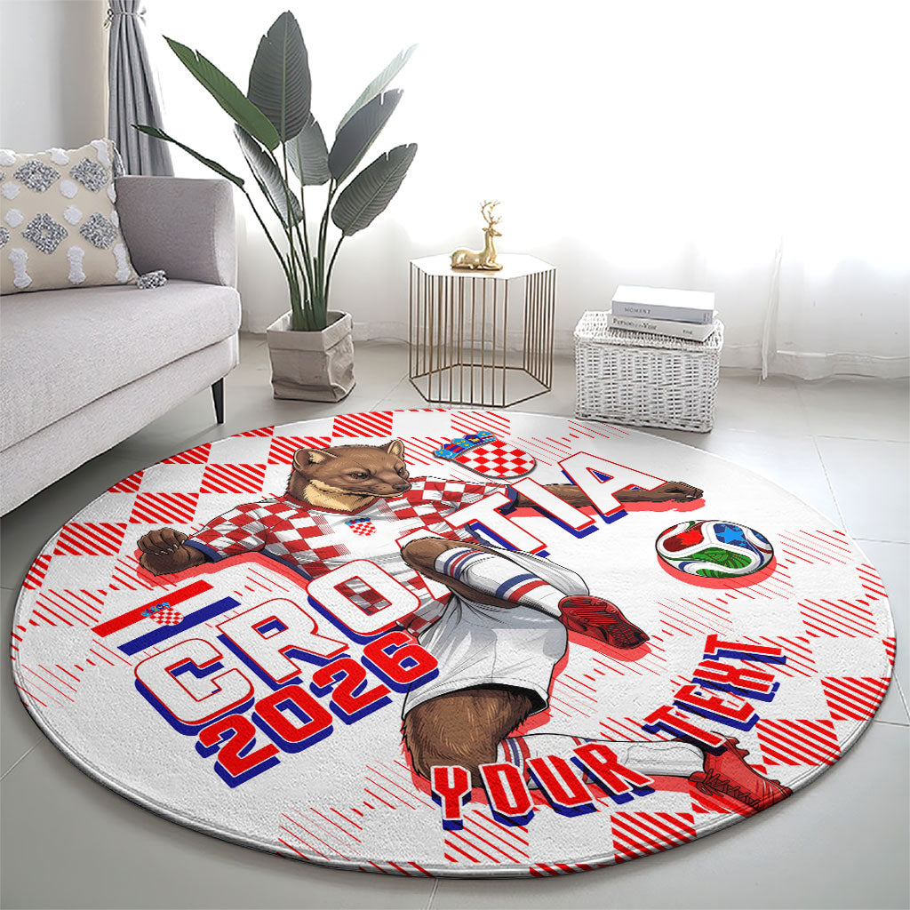 Personalized Croatia Soccer 2026 Round Carpet Funa Zlatica Football Mascot - Sahovnica Croatian Checkerboard