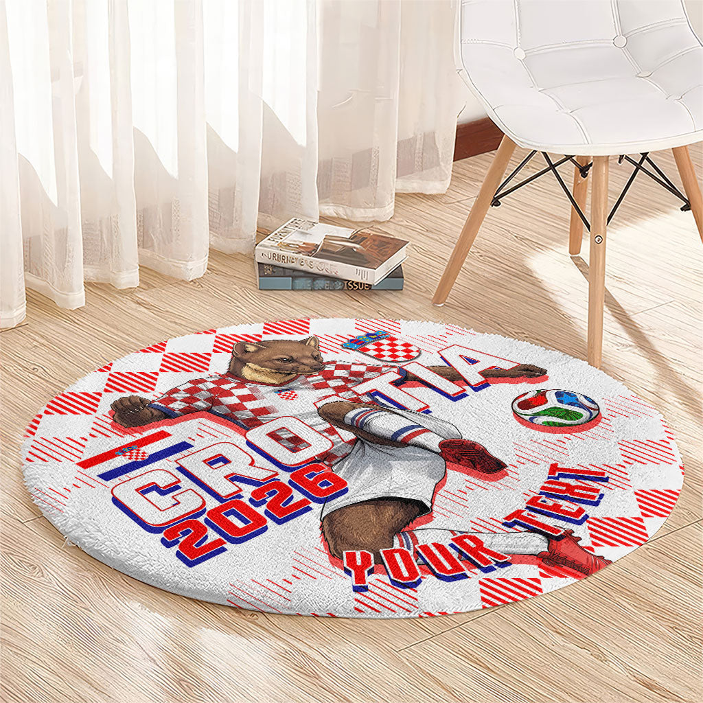 Personalized Croatia Soccer 2026 Round Carpet Funa Zlatica Football Mascot - Sahovnica Croatian Checkerboard