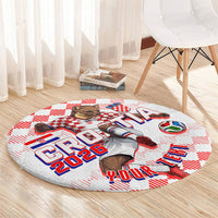 Personalized Croatia Soccer 2026 Round Carpet Funa Zlatica Football Mascot - Sahovnica Croatian Checkerboard