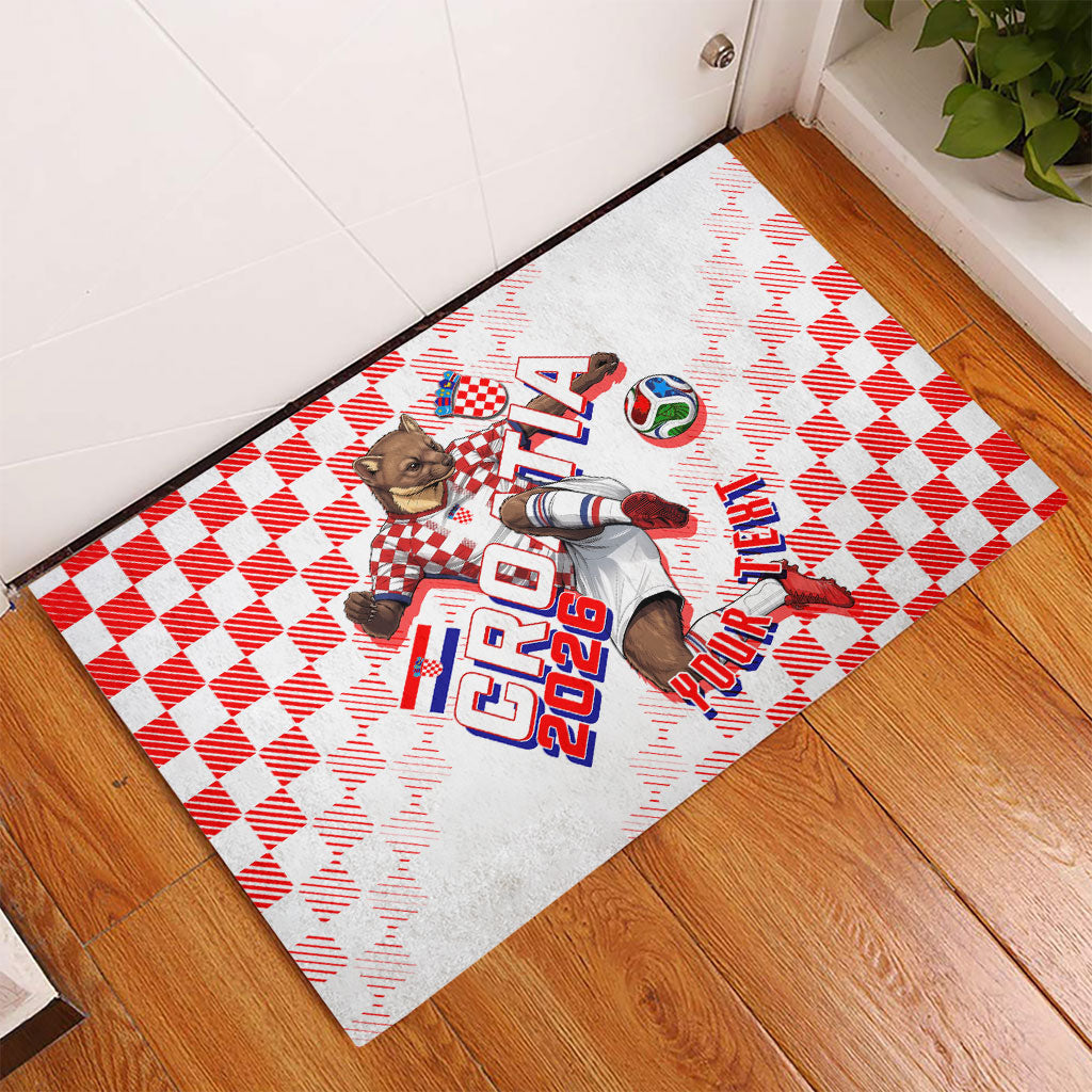 Personalized Croatia Soccer 2026 Rubber Doormat Funa Zlatica Football Mascot - Sahovnica Croatian Checkerboard