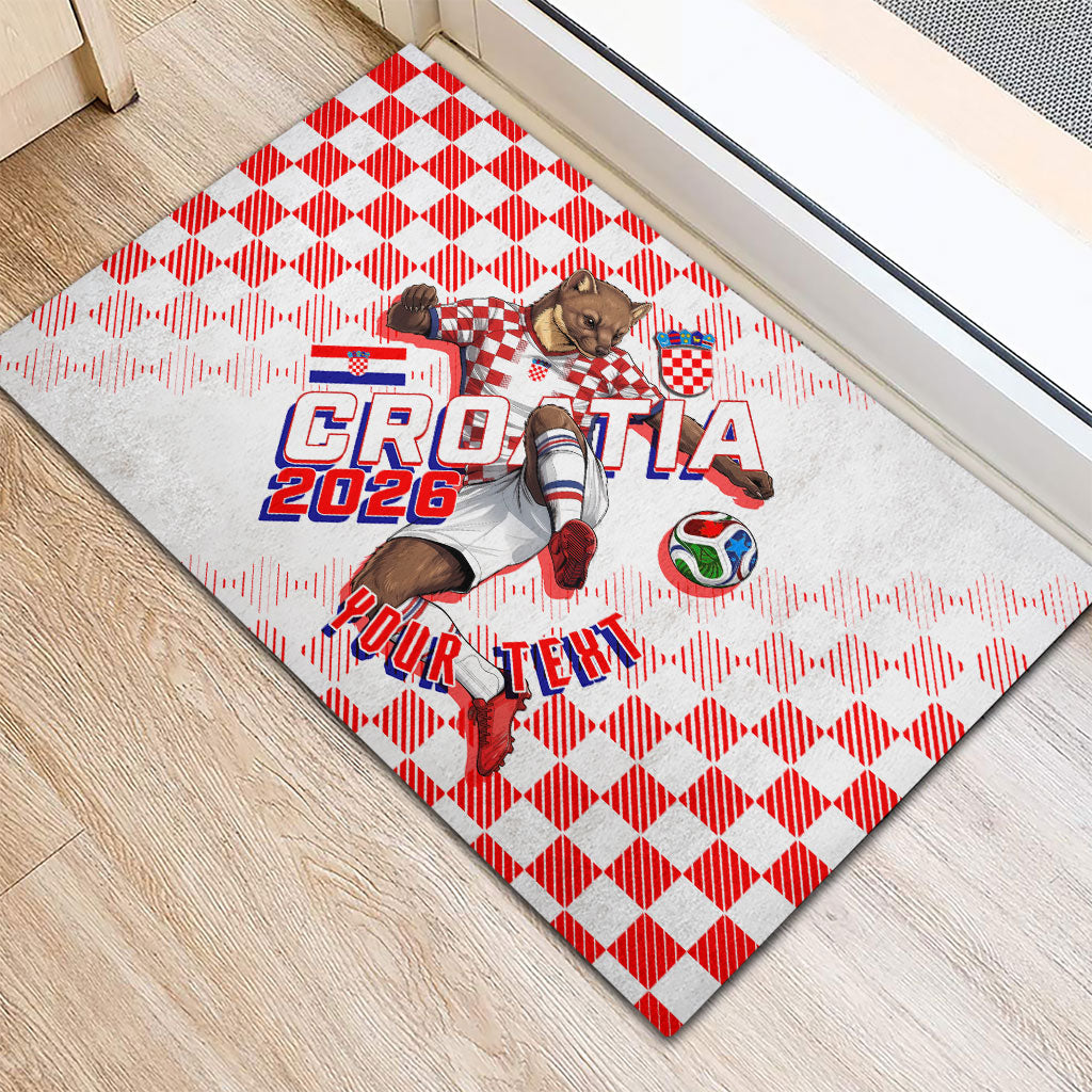 Personalized Croatia Soccer 2026 Rubber Doormat Funa Zlatica Football Mascot - Sahovnica Croatian Checkerboard