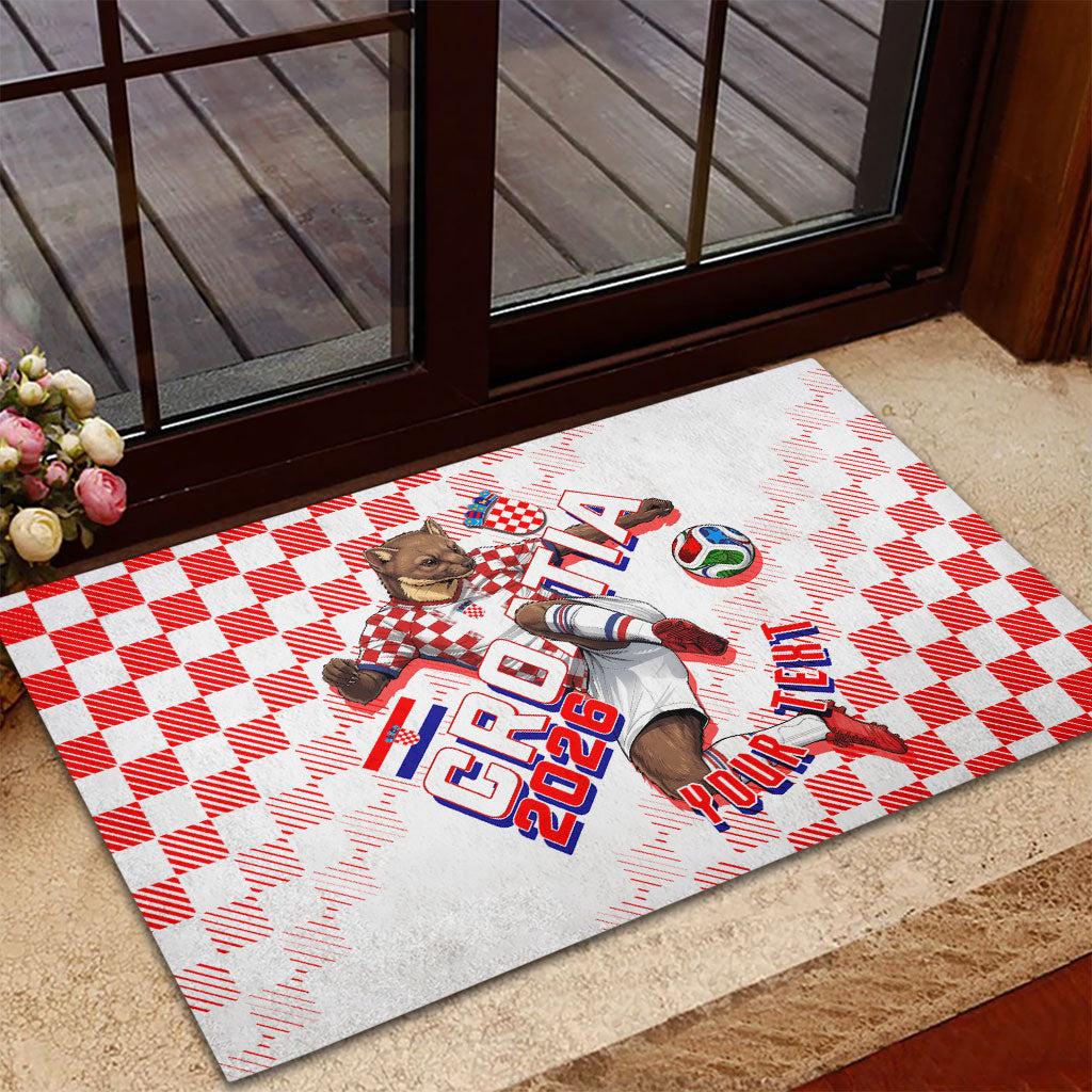 Personalized Croatia Soccer 2026 Rubber Doormat Funa Zlatica Football Mascot - Sahovnica Croatian Checkerboard