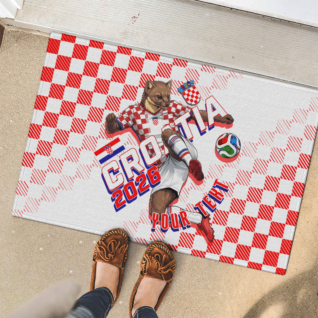 Personalized Croatia Soccer 2026 Rubber Doormat Funa Zlatica Football Mascot - Sahovnica Croatian Checkerboard