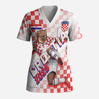 Personalized Croatia Soccer 2026 Scrub Top Funa Zlatica Football Mascot - Sahovnica Croatian Checkerboard