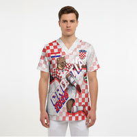 Personalized Croatia Soccer 2026 Scrub Top Funa Zlatica Football Mascot - Sahovnica Croatian Checkerboard