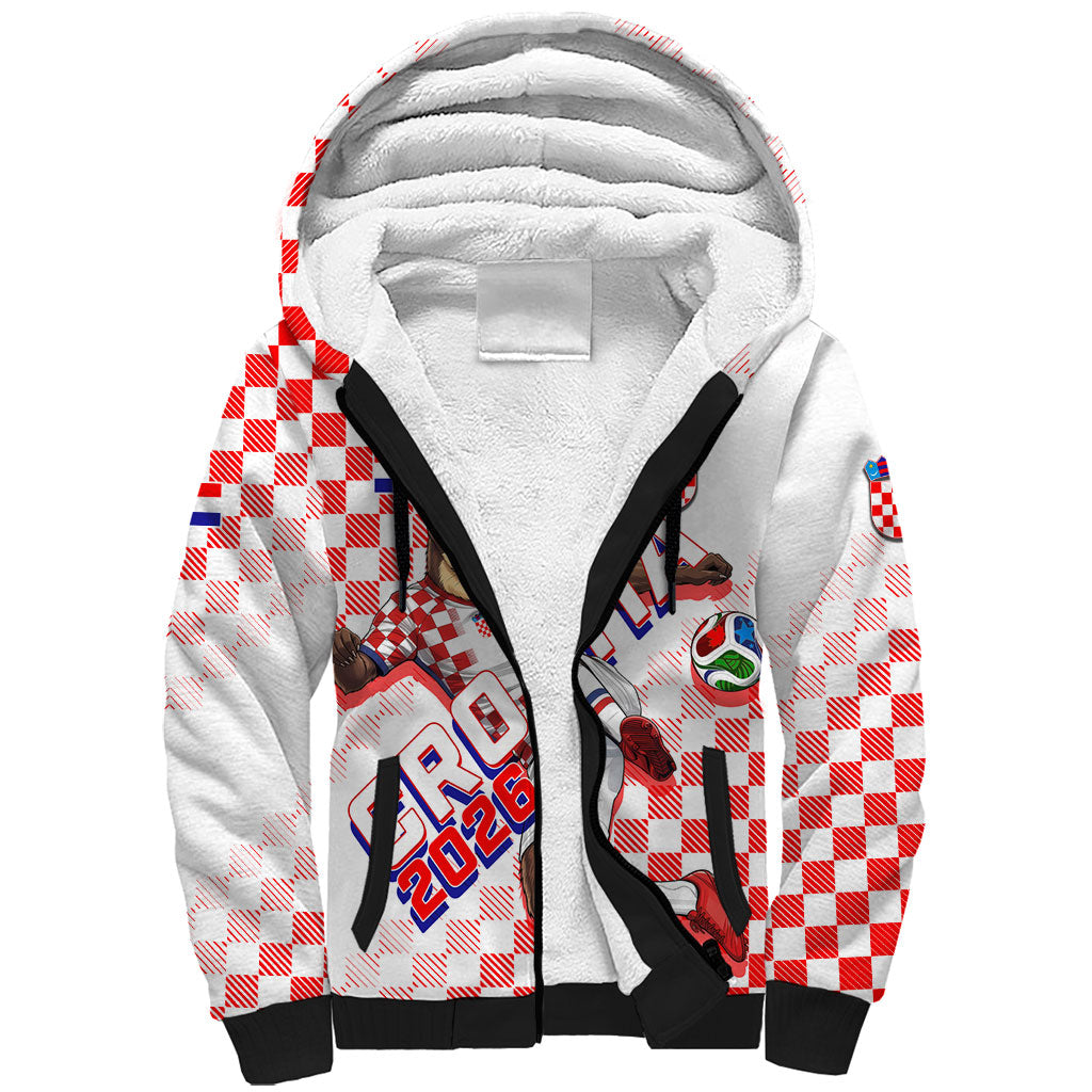 Personalized Croatia Soccer 2026 Sherpa Hoodie Funa Zlatica Football Mascot - Sahovnica Croatian Checkerboard