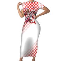 Personalized Croatia Soccer 2026 Short Sleeve Bodycon Dress Funa Zlatica Football Mascot - Sahovnica Croatian Checkerboard