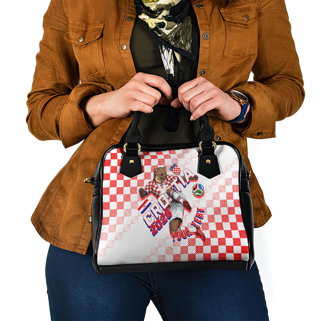 Personalized Croatia Soccer 2026 Shoulder Handbag Funa Zlatica Football Mascot - Sahovnica Croatian Checkerboard