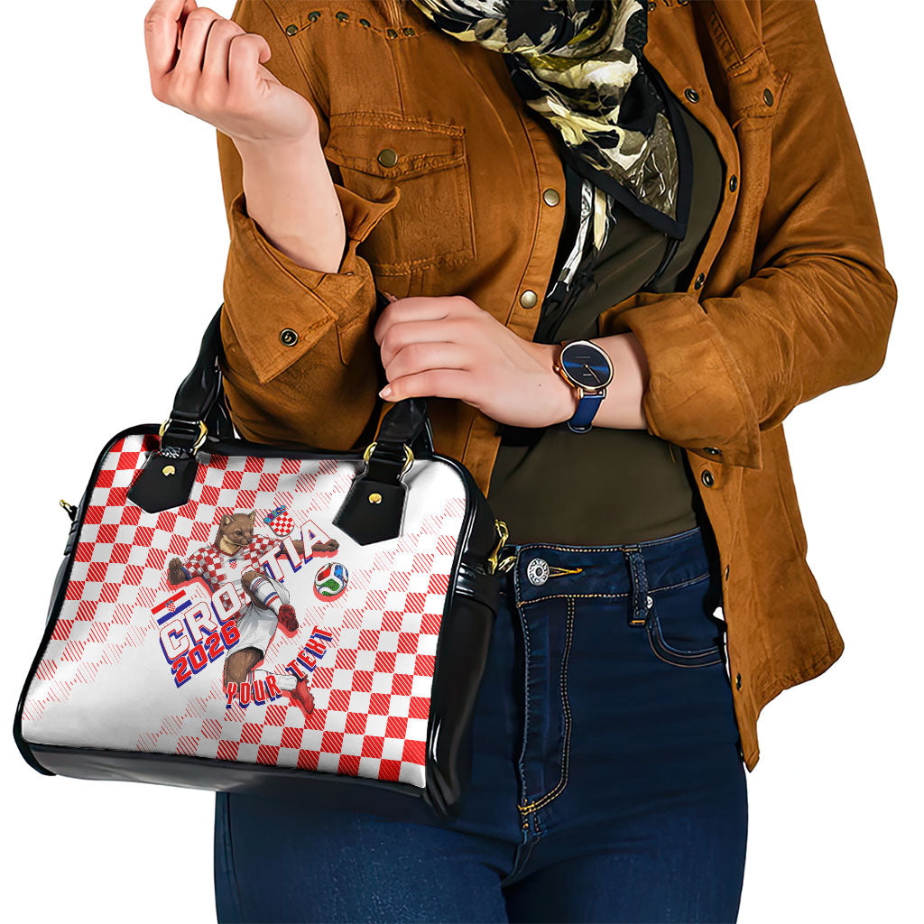 Personalized Croatia Soccer 2026 Shoulder Handbag Funa Zlatica Football Mascot - Sahovnica Croatian Checkerboard