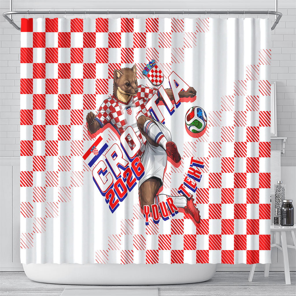 Personalized Croatia Soccer 2026 Shower Curtain Funa Zlatica Football Mascot - Sahovnica Croatian Checkerboard