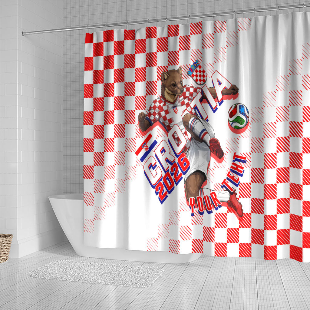 Personalized Croatia Soccer 2026 Shower Curtain Funa Zlatica Football Mascot - Sahovnica Croatian Checkerboard