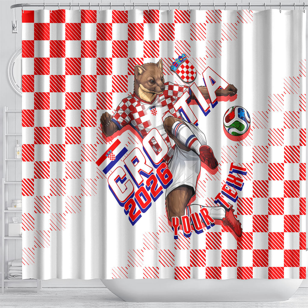 Personalized Croatia Soccer 2026 Shower Curtain Funa Zlatica Football Mascot - Sahovnica Croatian Checkerboard