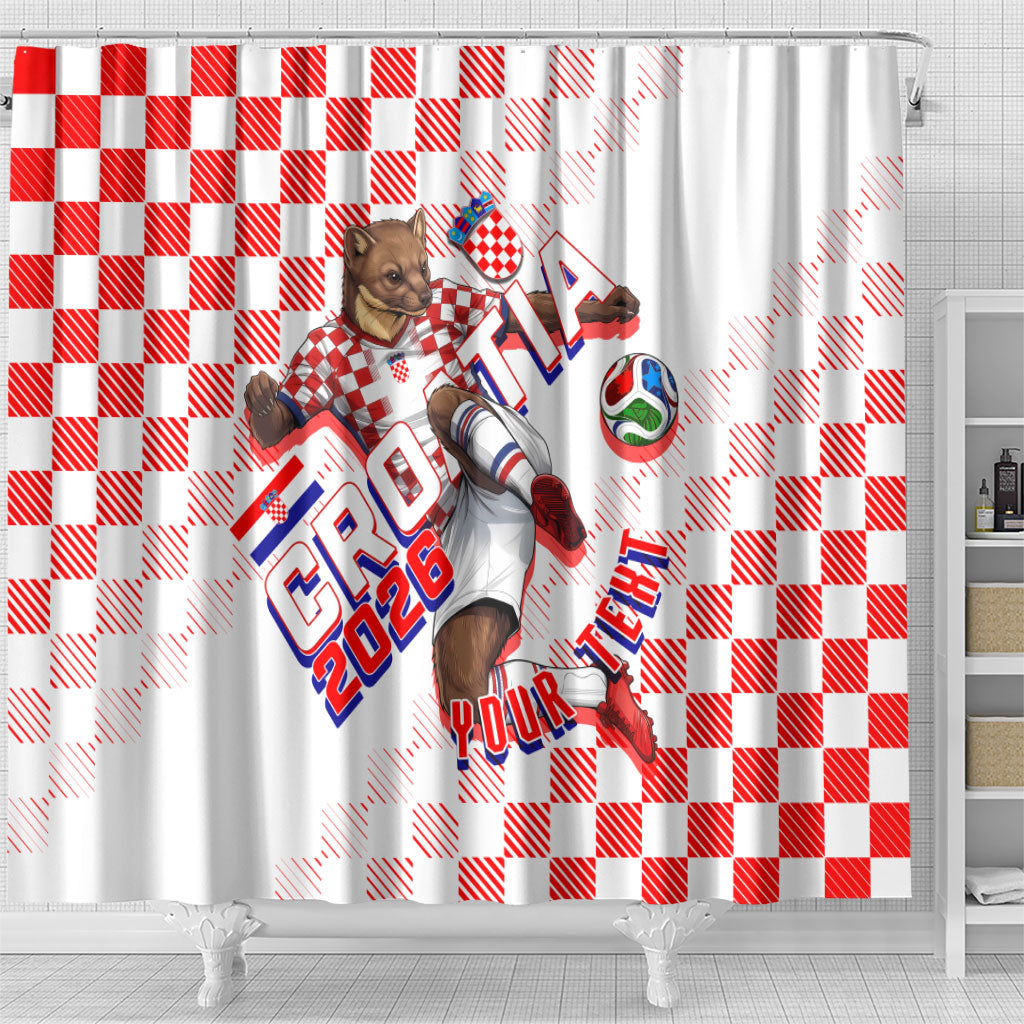 Personalized Croatia Soccer 2026 Shower Curtain Funa Zlatica Football Mascot - Sahovnica Croatian Checkerboard