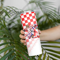 Personalized Croatia Soccer 2026 Skinny Tumbler Funa Zlatica Football Mascot - Sahovnica Croatian Checkerboard