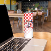 Personalized Croatia Soccer 2026 Skinny Tumbler Funa Zlatica Football Mascot - Sahovnica Croatian Checkerboard