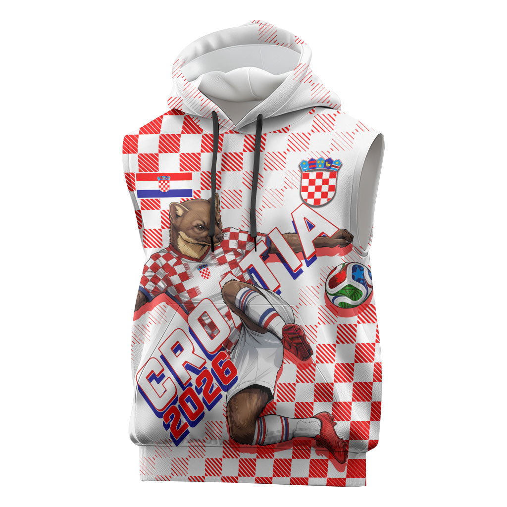 Personalized Croatia Soccer 2026 Sleeveless Hoodie Funa Zlatica Football Mascot - Sahovnica Croatian Checkerboard