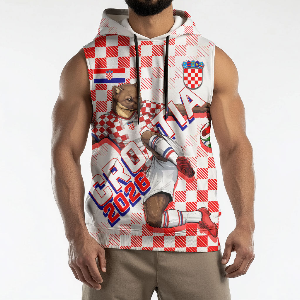 Personalized Croatia Soccer 2026 Sleeveless Hoodie Funa Zlatica Football Mascot - Sahovnica Croatian Checkerboard