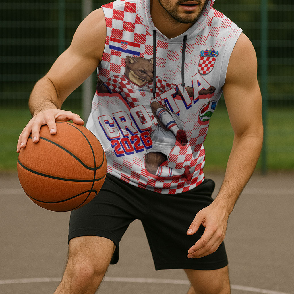 Personalized Croatia Soccer 2026 Sleeveless Hoodie Funa Zlatica Football Mascot - Sahovnica Croatian Checkerboard