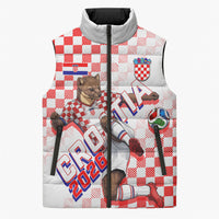 Personalized Croatia Soccer 2026 Sleeveless Puffer Jacket Funa Zlatica Football Mascot - Sahovnica Croatian Checkerboard