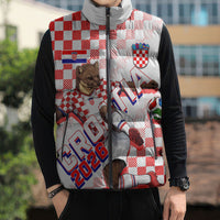 Personalized Croatia Soccer 2026 Sleeveless Puffer Jacket Funa Zlatica Football Mascot - Sahovnica Croatian Checkerboard