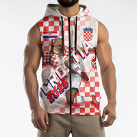 Personalized Croatia Soccer 2026 Sleeveless Zip Hoodie Funa Zlatica Football Mascot - Sahovnica Croatian Checkerboard