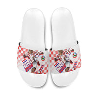 Personalized Croatia Soccer 2026 Slide Sandals Funa Zlatica Football Mascot - Sahovnica Croatian Checkerboard