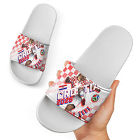 Personalized Croatia Soccer 2026 Slide Sandals Funa Zlatica Football Mascot - Sahovnica Croatian Checkerboard