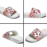 Personalized Croatia Soccer 2026 Slide Sandals Funa Zlatica Football Mascot - Sahovnica Croatian Checkerboard
