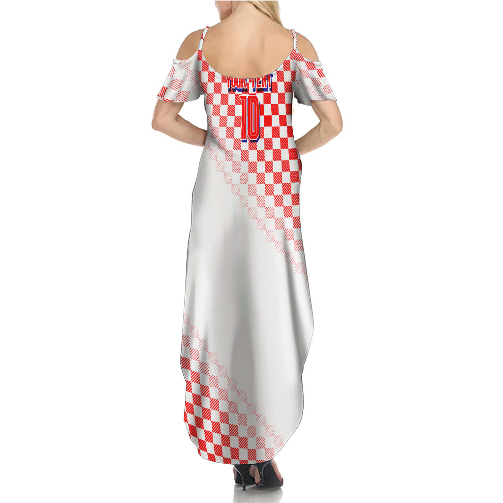 Personalized Croatia Soccer 2026 Summer Maxi Dress Funa Zlatica Football Mascot - Sahovnica Croatian Checkerboard