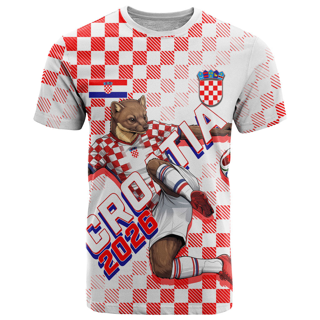 Personalized Croatia Soccer 2026 T Shirt Funa Zlatica Football Mascot - Sahovnica Croatian Checkerboard