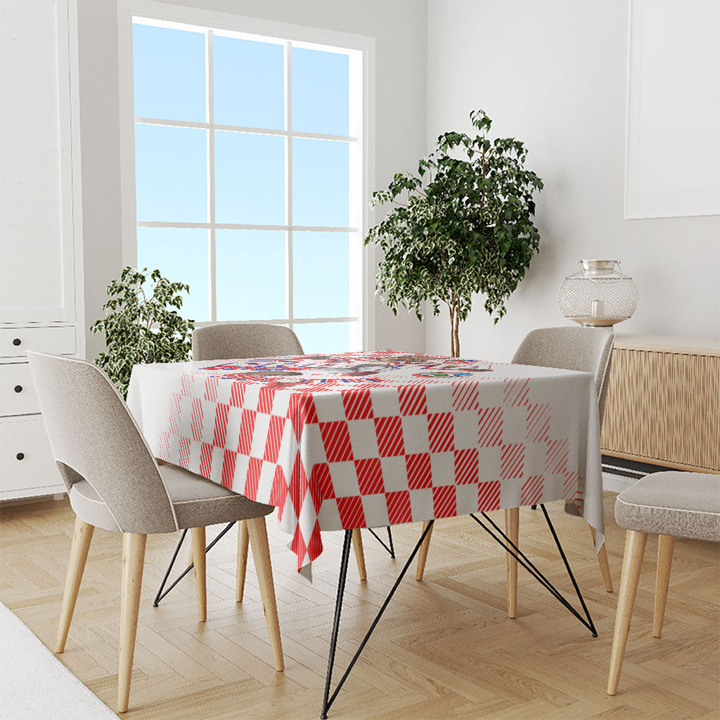 Personalized Croatia Soccer 2026 Tablecloth Funa Zlatica Football Mascot - Sahovnica Croatian Checkerboard