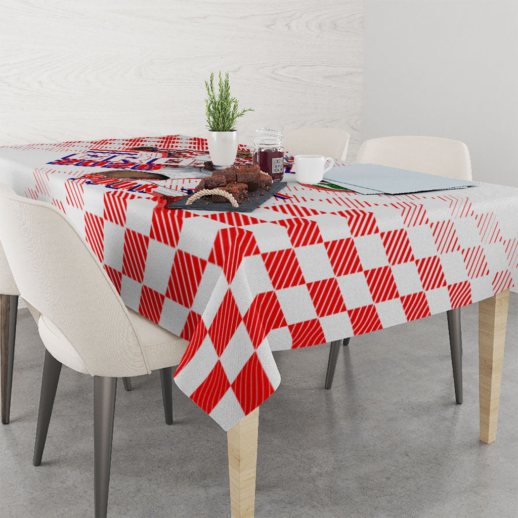 Personalized Croatia Soccer 2026 Tablecloth Funa Zlatica Football Mascot - Sahovnica Croatian Checkerboard