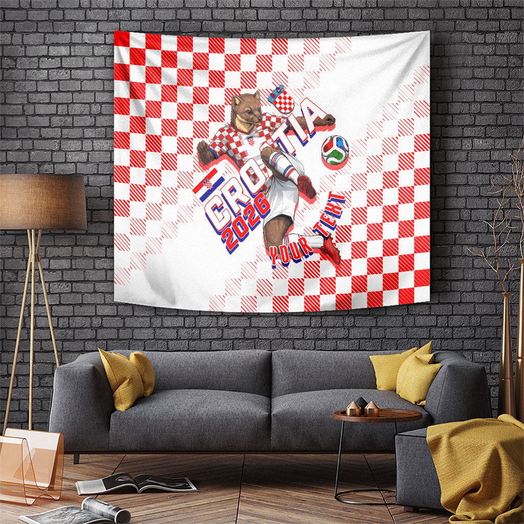 Personalized Croatia Soccer 2026 Tapestry Funa Zlatica Football Mascot - Sahovnica Croatian Checkerboard