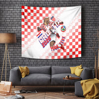 Personalized Croatia Soccer 2026 Tapestry Funa Zlatica Football Mascot - Sahovnica Croatian Checkerboard