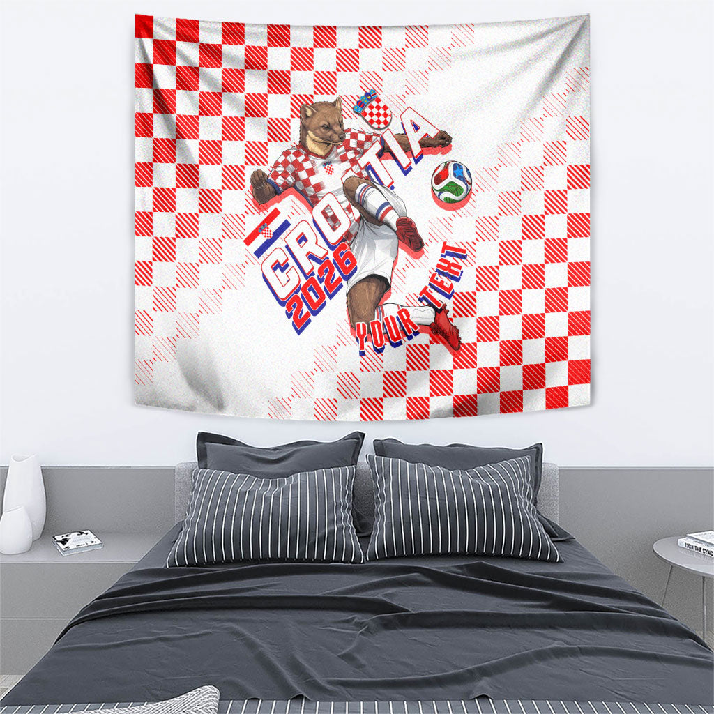 Personalized Croatia Soccer 2026 Tapestry Funa Zlatica Football Mascot - Sahovnica Croatian Checkerboard