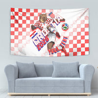 Personalized Croatia Soccer 2026 Tapestry Funa Zlatica Football Mascot - Sahovnica Croatian Checkerboard