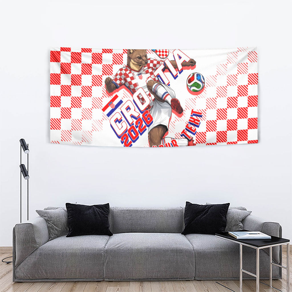 Personalized Croatia Soccer 2026 Tapestry Funa Zlatica Football Mascot - Sahovnica Croatian Checkerboard