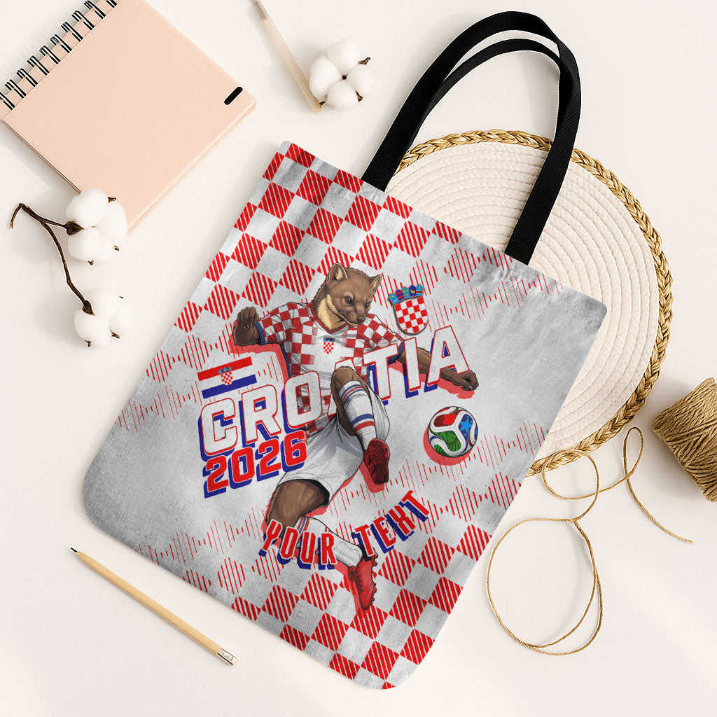 Personalized Croatia Soccer 2026 Tote Bag Funa Zlatica Football Mascot - Sahovnica Croatian Checkerboard