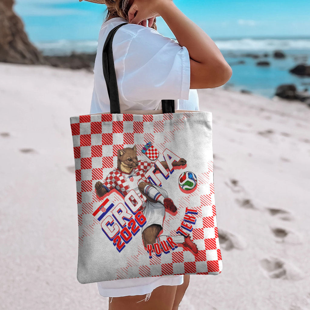 Personalized Croatia Soccer 2026 Tote Bag Funa Zlatica Football Mascot - Sahovnica Croatian Checkerboard