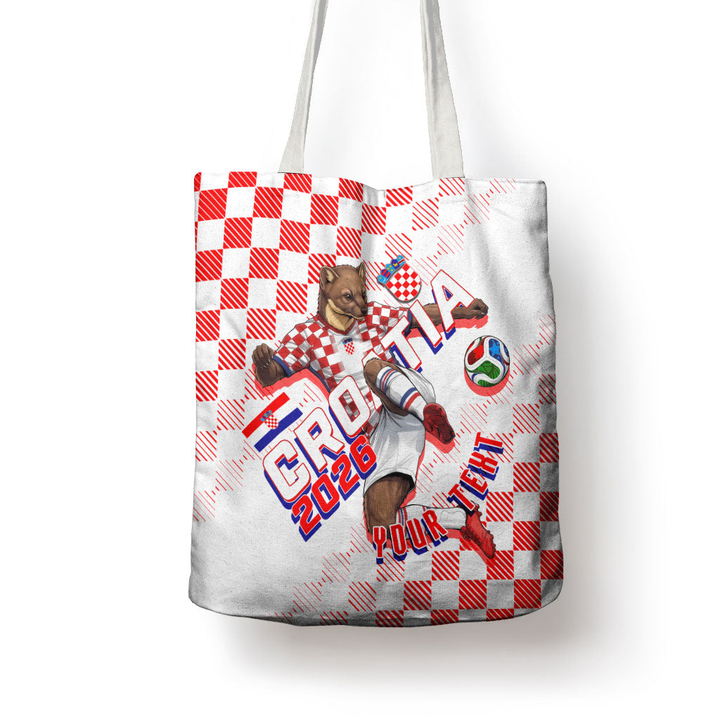 Personalized Croatia Soccer 2026 Tote Bag Funa Zlatica Football Mascot - Sahovnica Croatian Checkerboard
