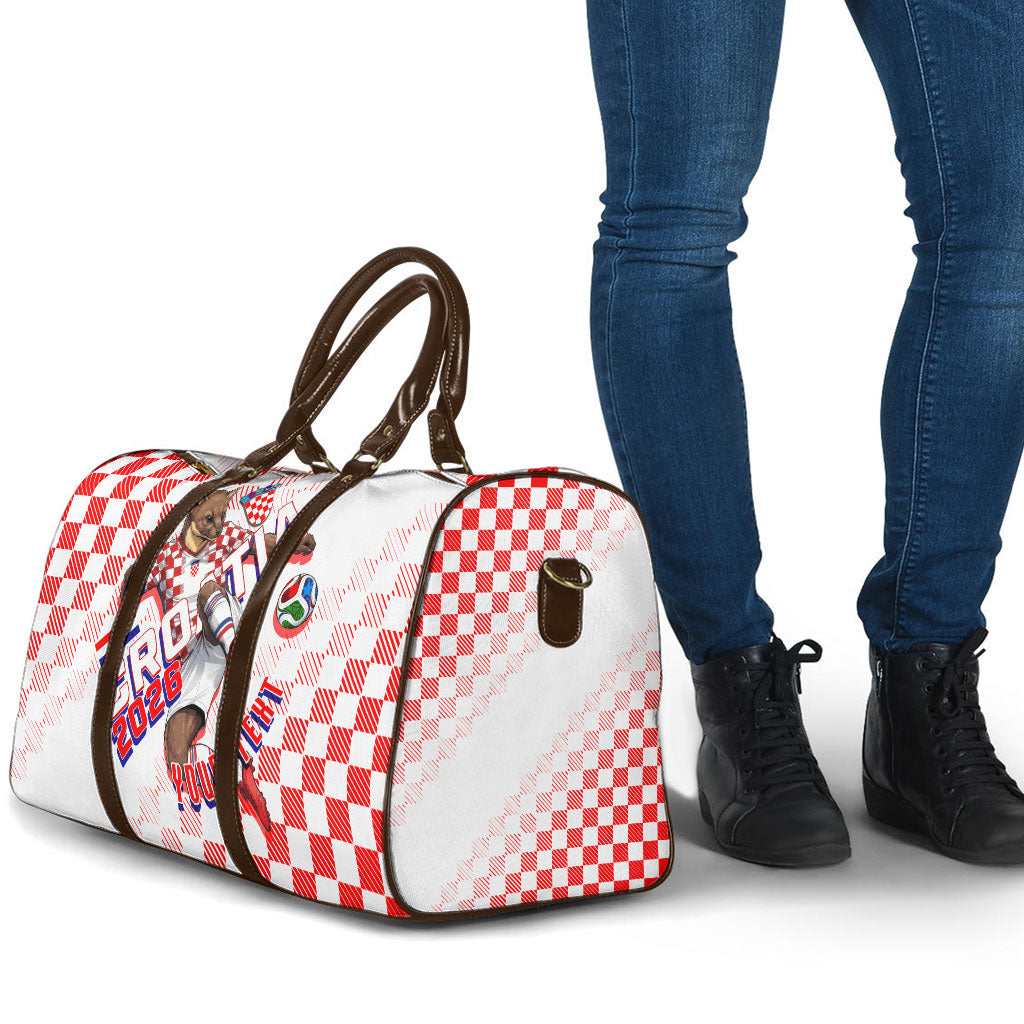 Personalized Croatia Soccer 2026 Travel Bag Funa Zlatica Football Mascot - Sahovnica Croatian Checkerboard