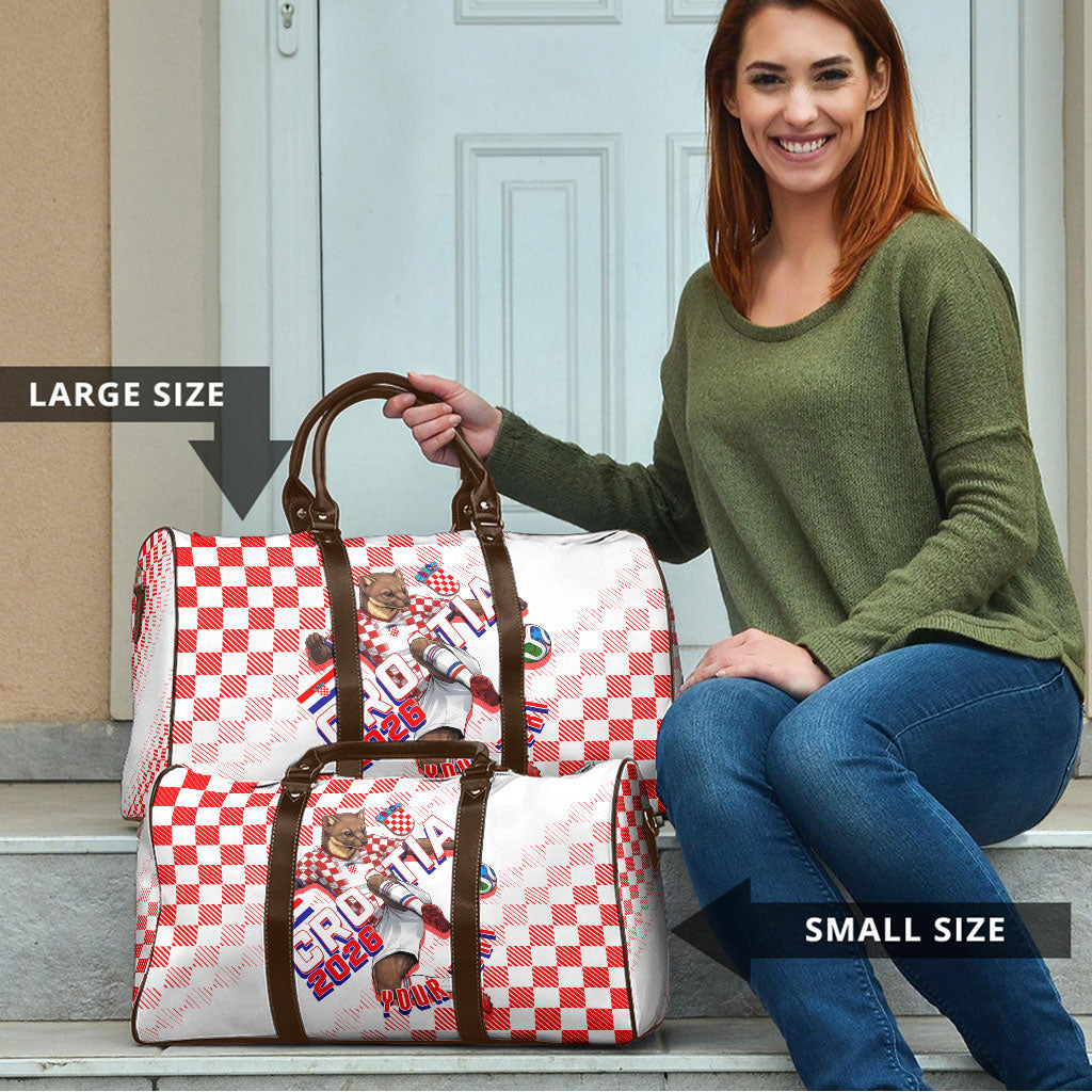 Personalized Croatia Soccer 2026 Travel Bag Funa Zlatica Football Mascot - Sahovnica Croatian Checkerboard